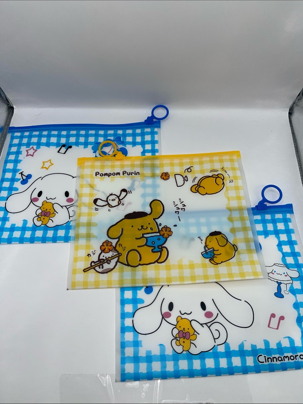 Sanrio Pompompurin & Cinnamoroll Clear Zip Pouches - Yellow & Blue